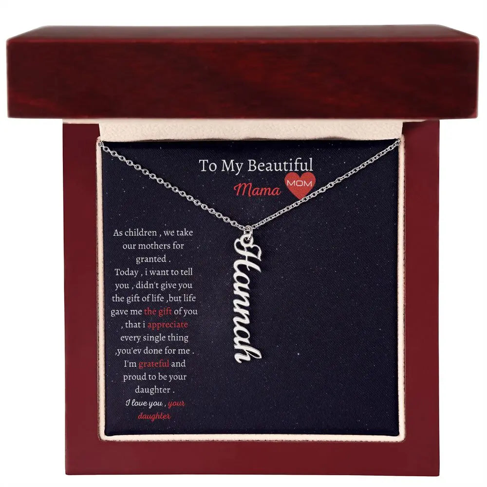 To my beautiful mama Personalized vertical name necklace ..