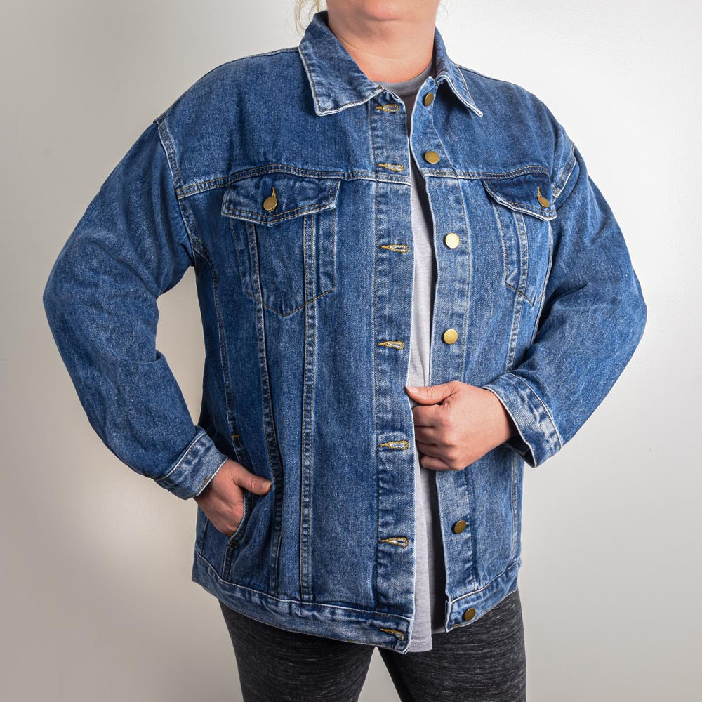 Custom -Designed Oversized Women's DTG Denim Jacket .